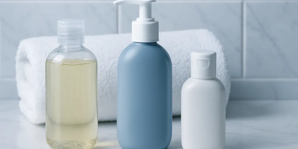 Cat shampoo bottle beside a white fluffy cat being gently bathed