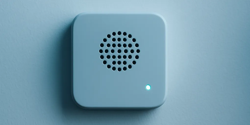 Smart dog bark monitor sensor on wall near dog crate with app notification on phone screen