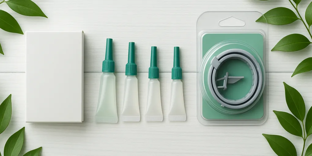 Dog flea and tick prevention products on a clean wood surface with green plant backdrop and natural light