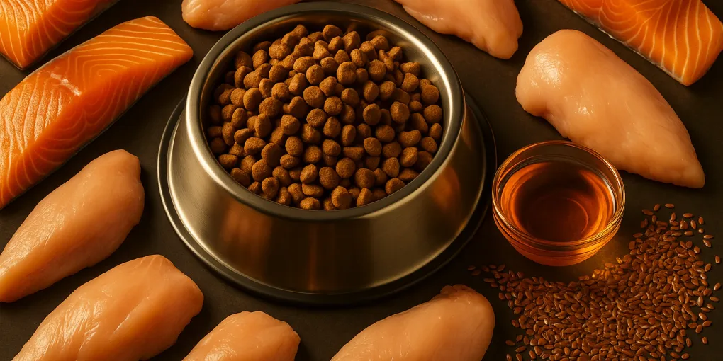 Senior dog being hand-fed high-protein food during cancer recovery