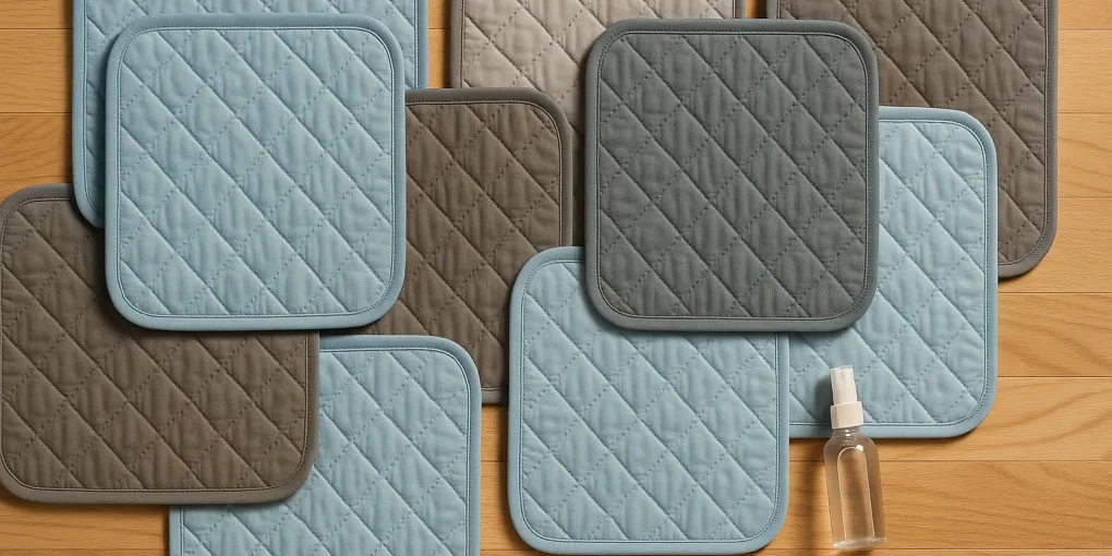 Absorbent dog pad on hardwood floor next to senior dog bed