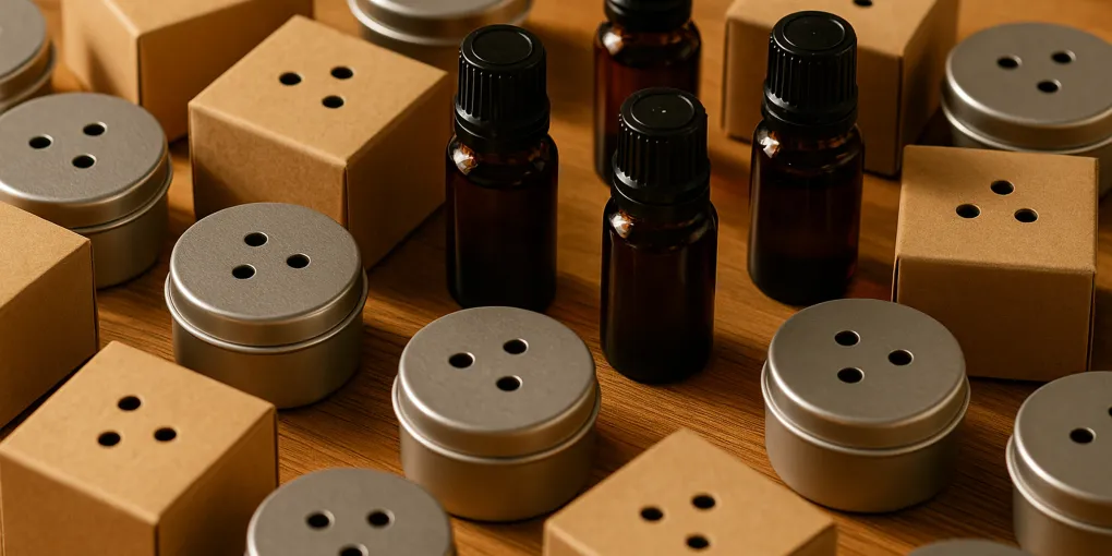 Nose work scent kit boxes and small wooden search containers on a warm wood surface with natural lighting