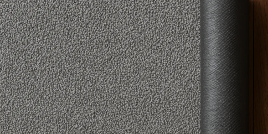 Gray non-slip runner mat on hardwood floor with senior dog standing on it