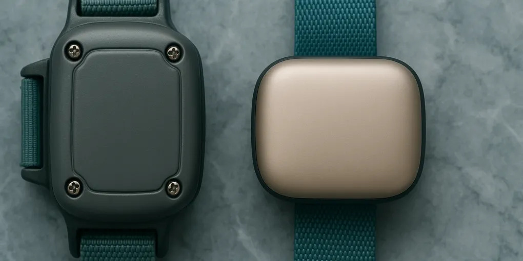 Two GPS dog trackers showing old vs new product design comparison