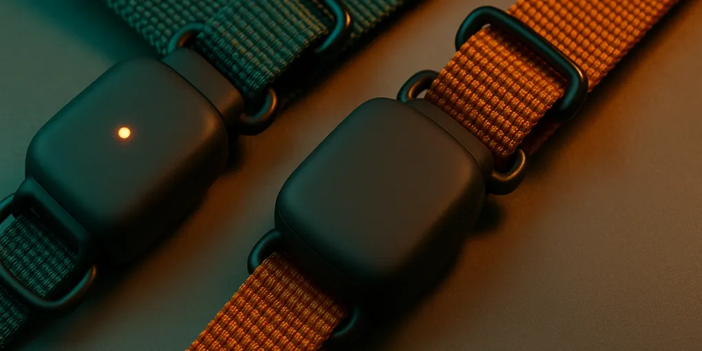 GPS dog tracker devices clipped to nylon dog collars